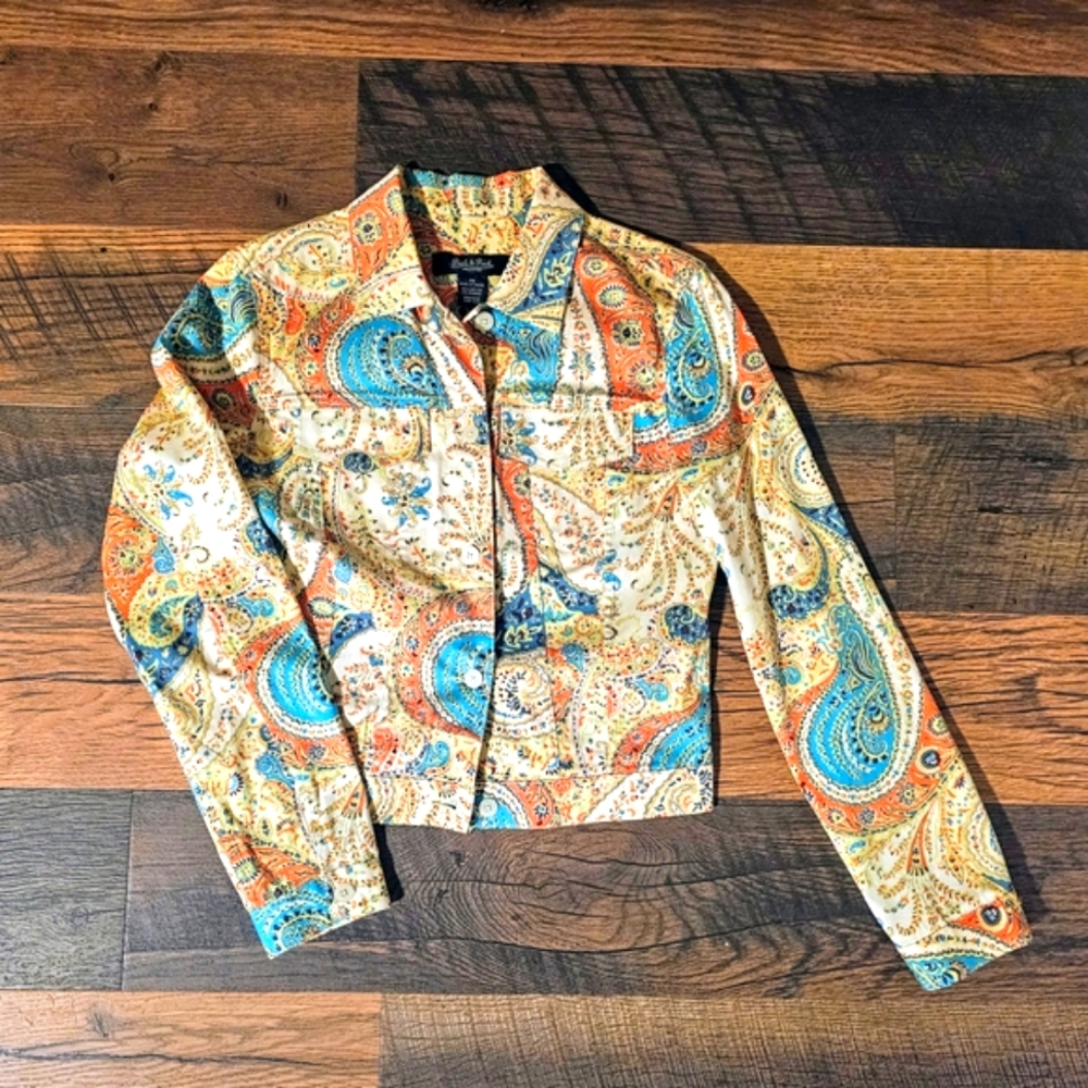 Peck & Peck Colorful Jean Jacket with Paisley Print - Picture 2 of 6